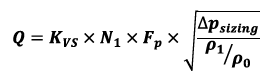 Nenndurchfluss Q [m³/h] nach EN 60534-2-1 - Formel